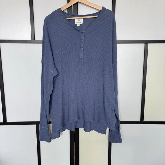 Offline by Aerie Waffle Henley T-Shirt in Blue Size XL oversized Athleisure Top - Picture 8 of 11